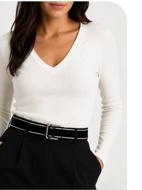 Express Vintage Y2K Black White Rhinestone Jeweled Ribbon Belt